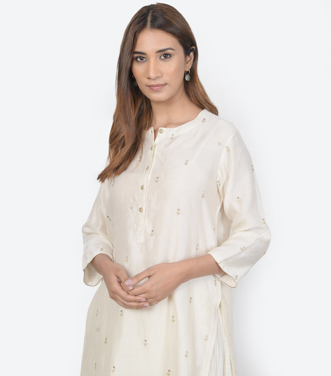 Ivory Chanderi Kurta & Skirt Set