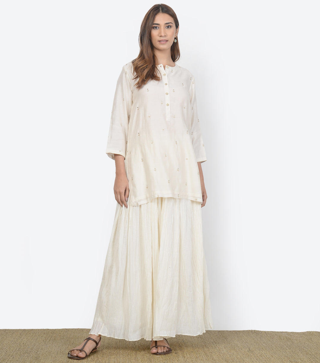 Ivory Chanderi Kurta & Skirt Set