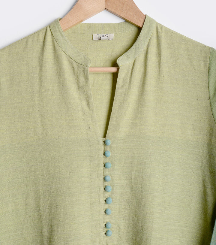 Green Solid Khadi Kurta