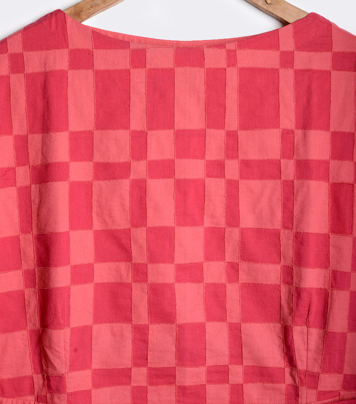 Red summer checked Patchwork dress