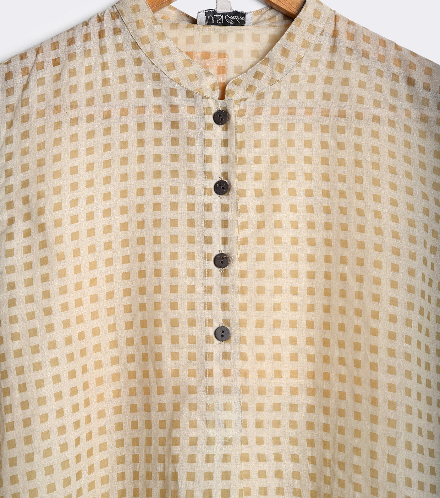 Beige Checked Chanderi Tunic