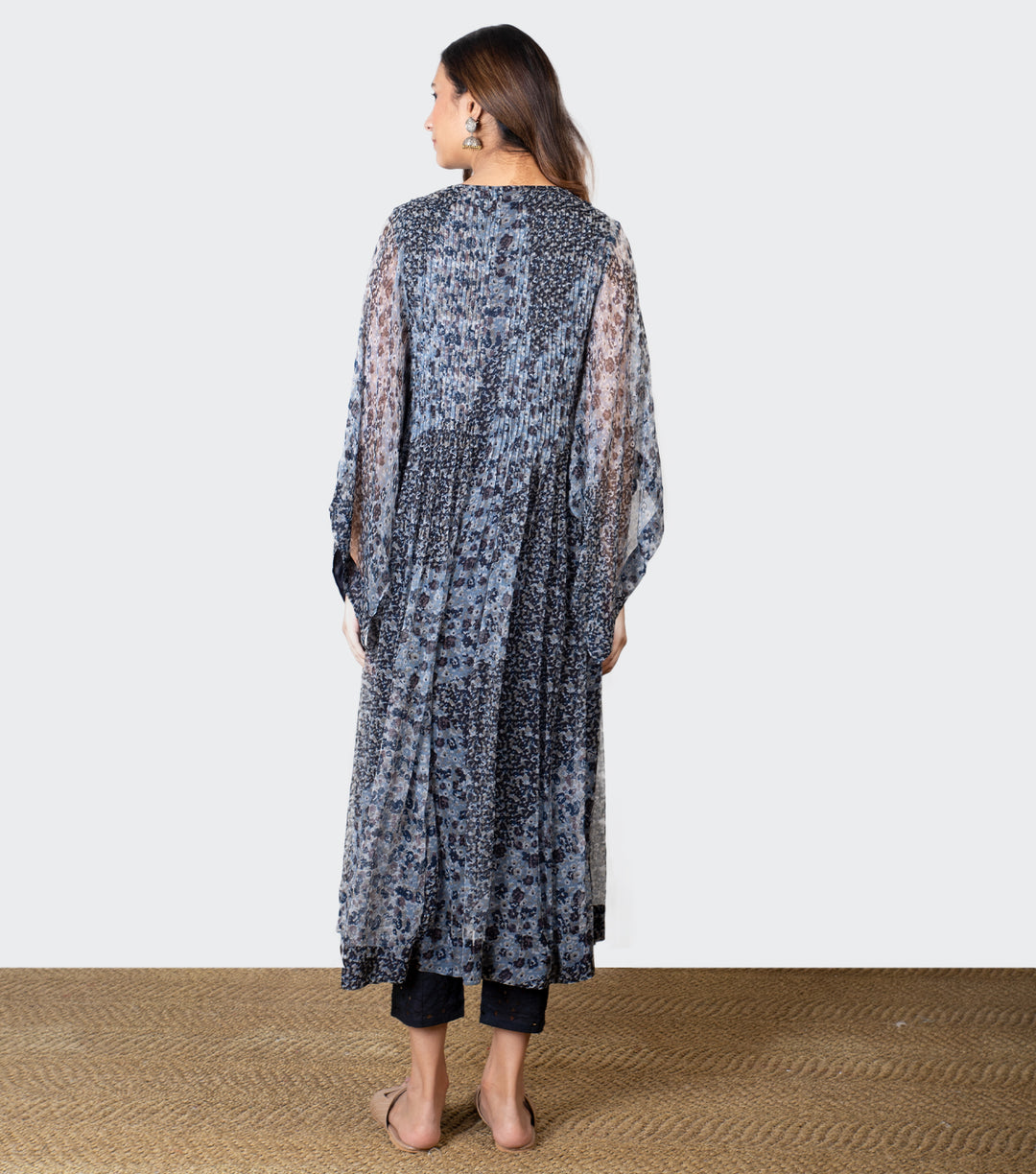 Navy Blue Chiffon Printed Kurta