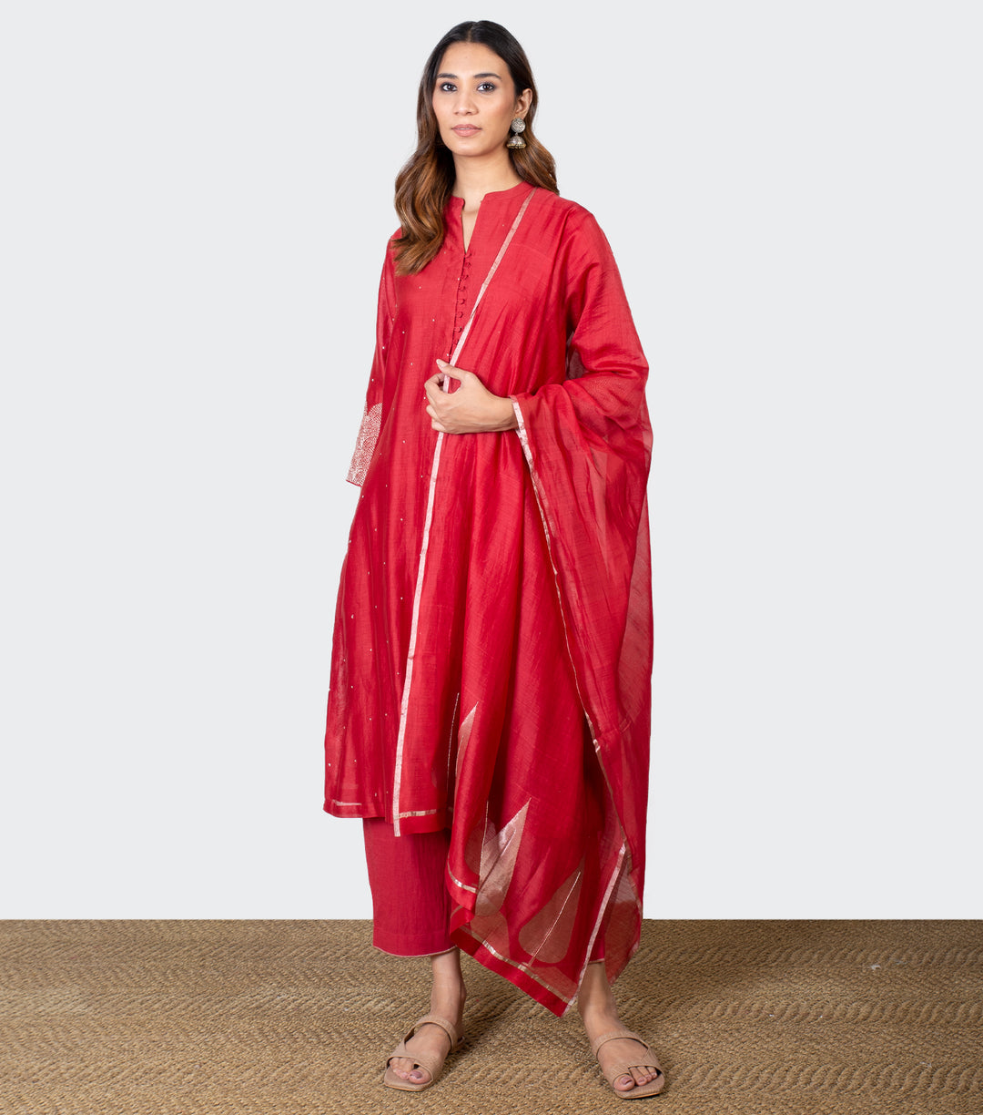 Red Chanderi Dupatta