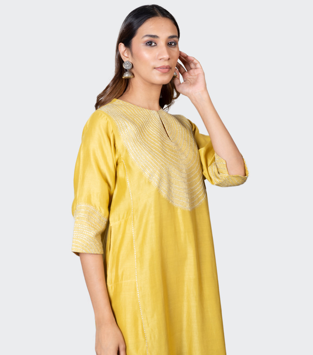 Yellow Zari Embroidered Chanderi Kurta Set with Pants