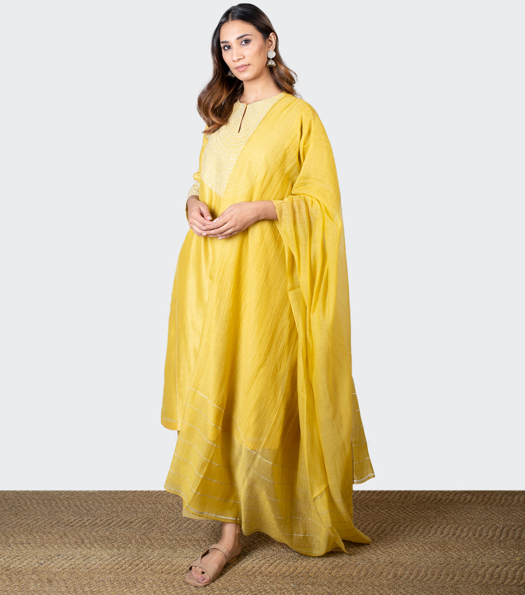 Yellow Zari Embroidered Chanderi Dupatta