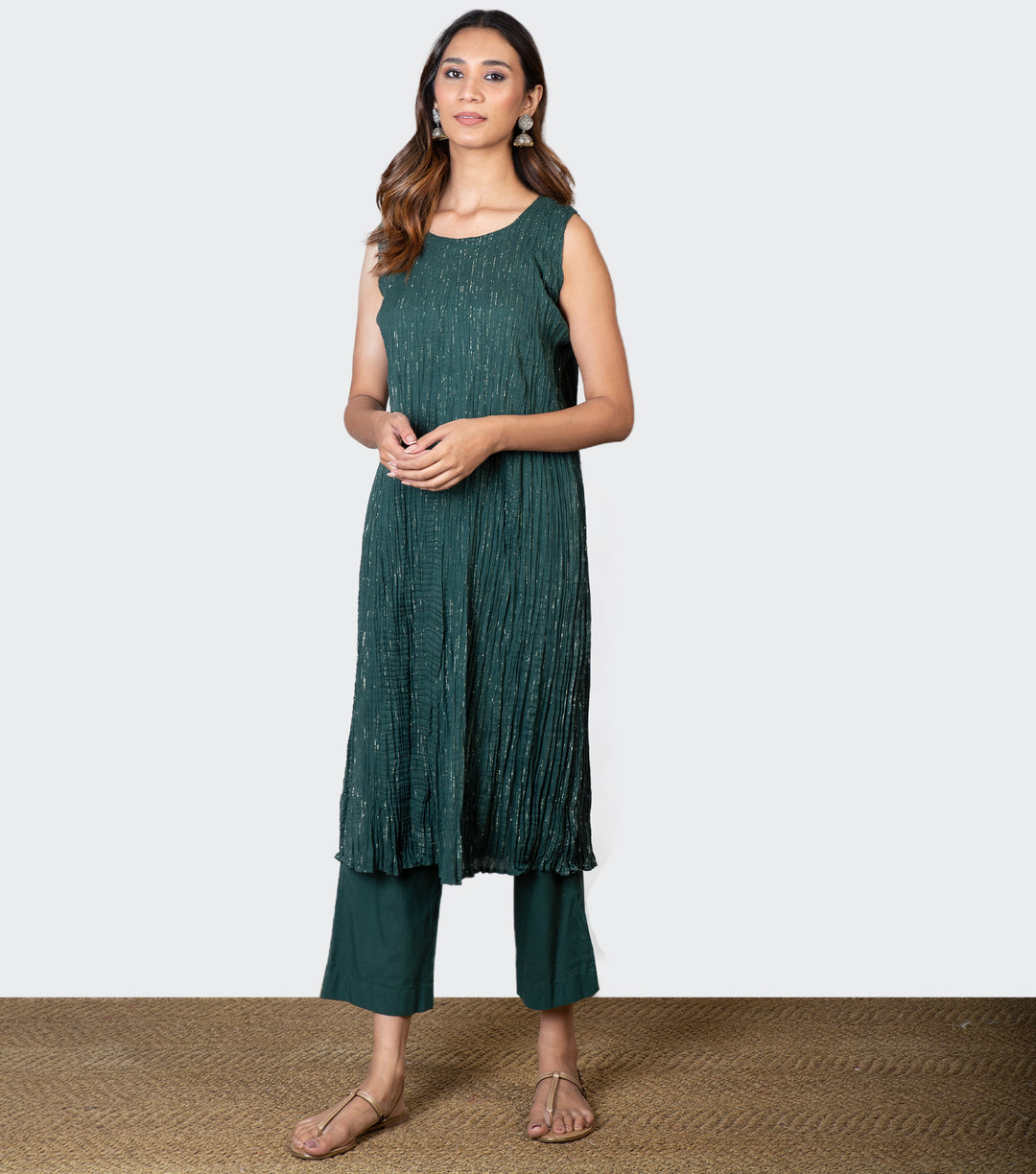 Emerald Green Embroidered Chanderi Cape & Pants Set