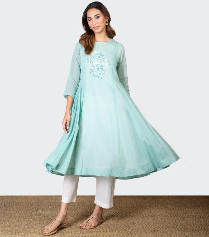 Sea Green Embroidered Cotton Tunic