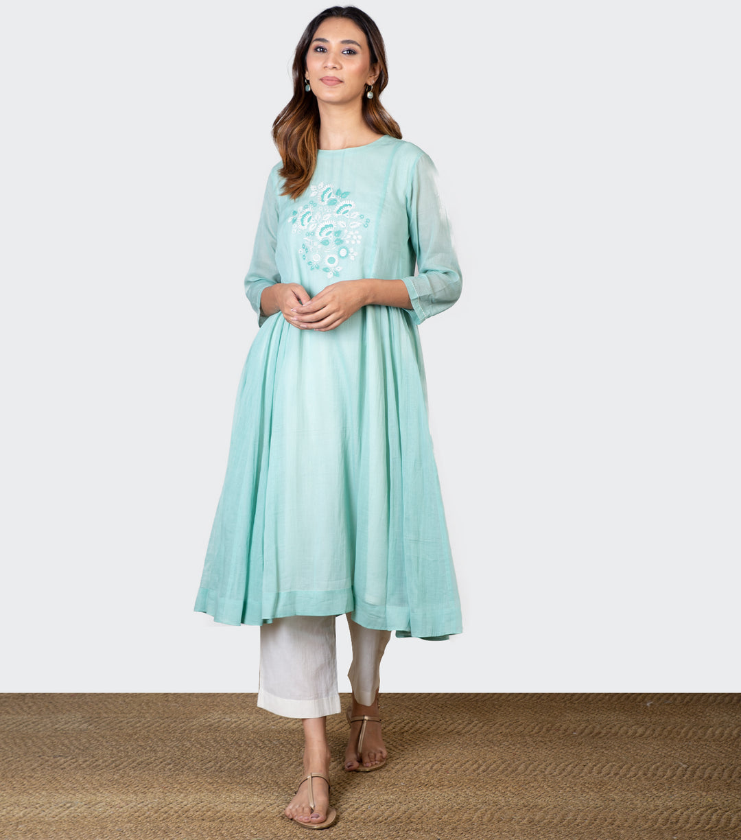 Sea Green Embroidered Cotton Tunic