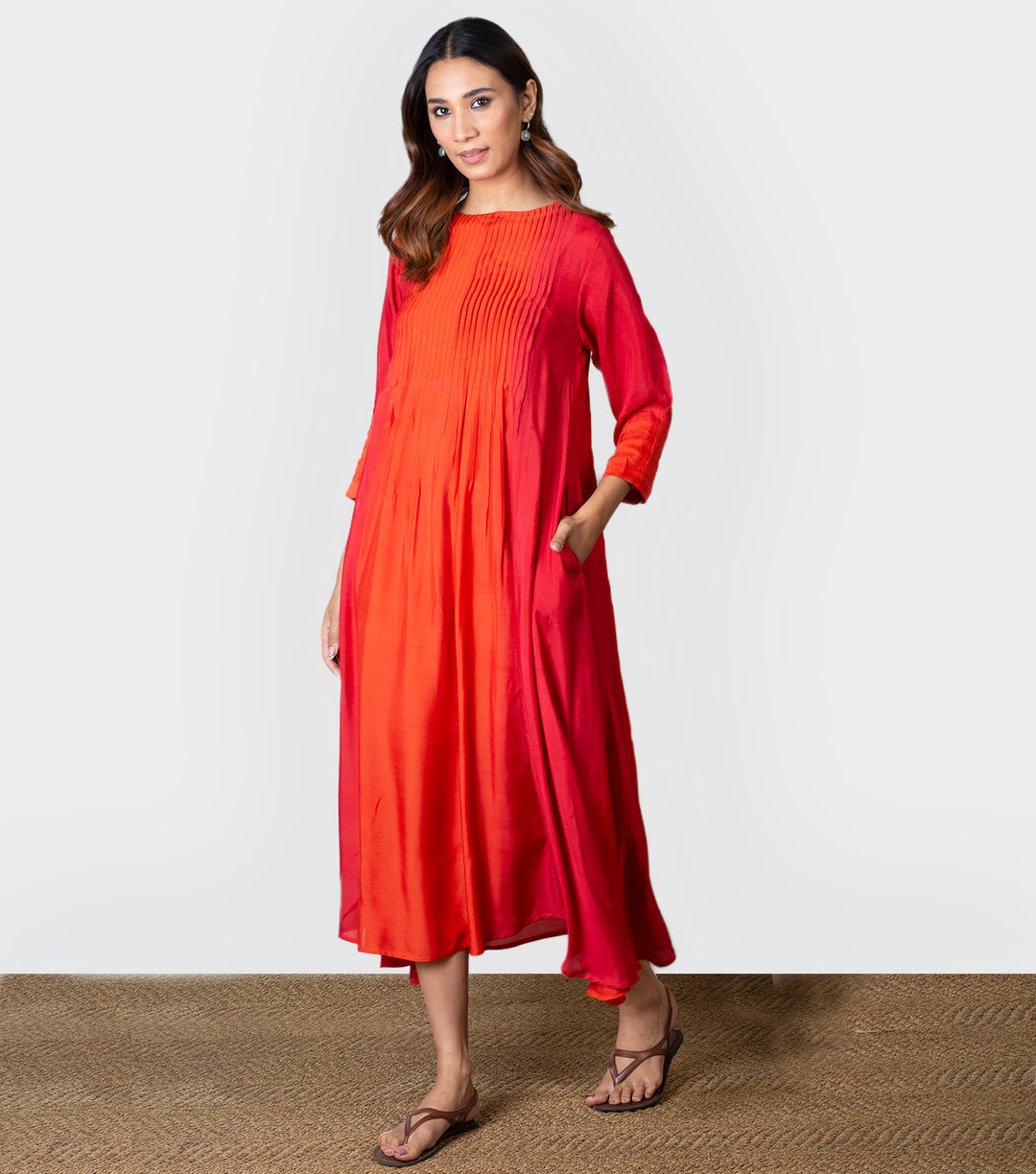 Red Orange Ombre Dye Dress