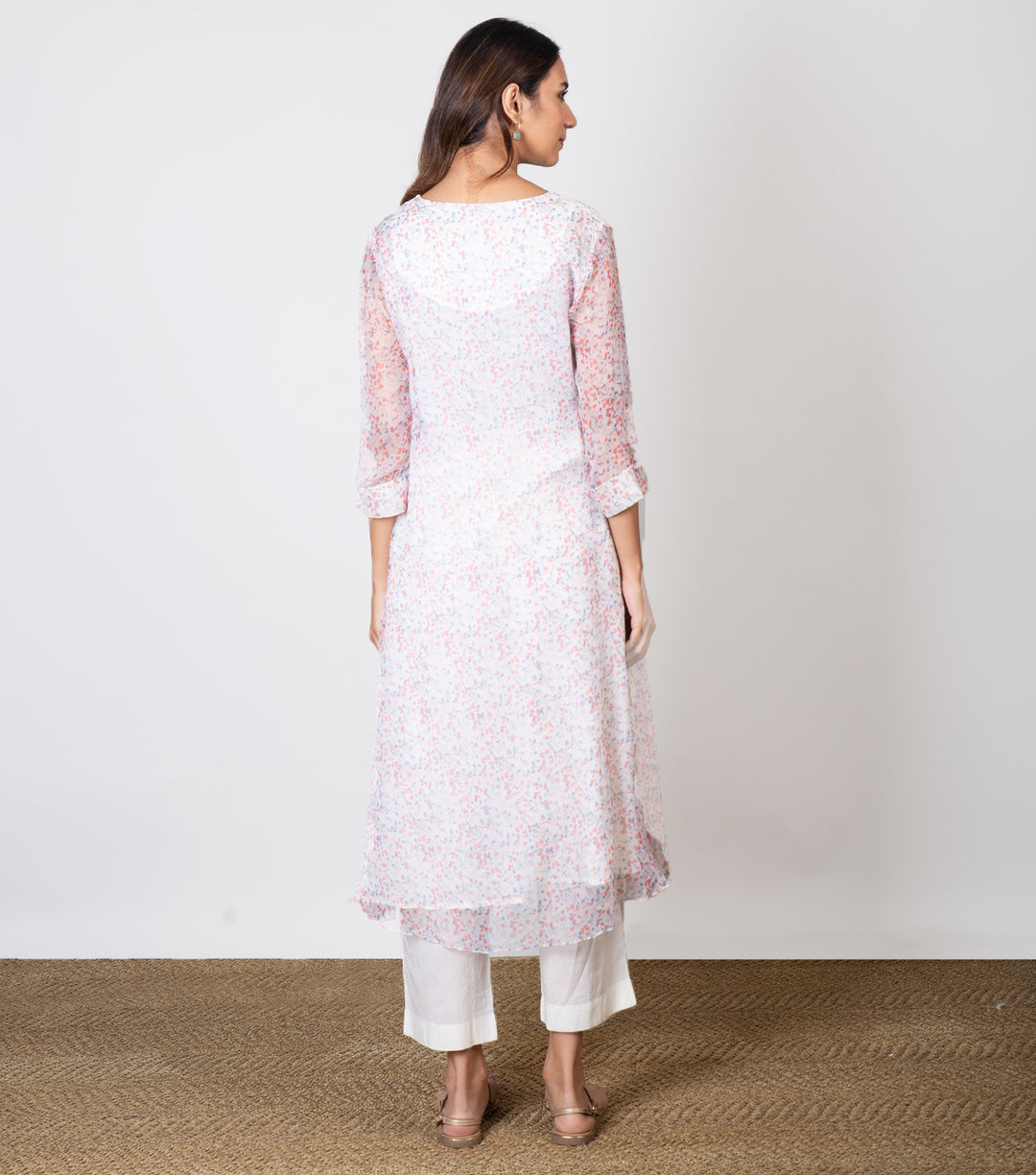 White Printed Chiffon Kurta