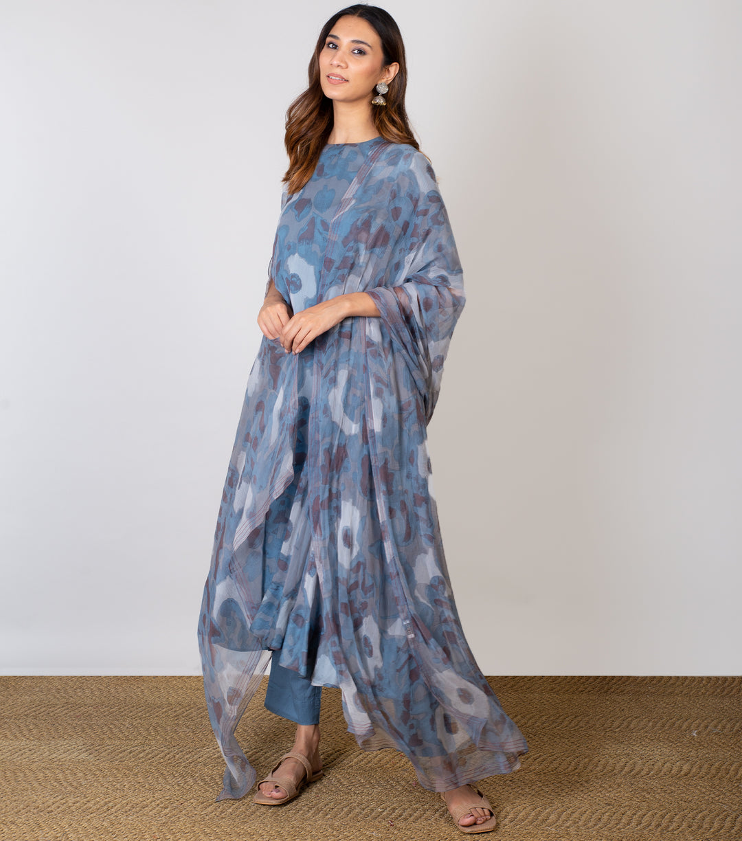 Blue Printed Chiffon Dupatta