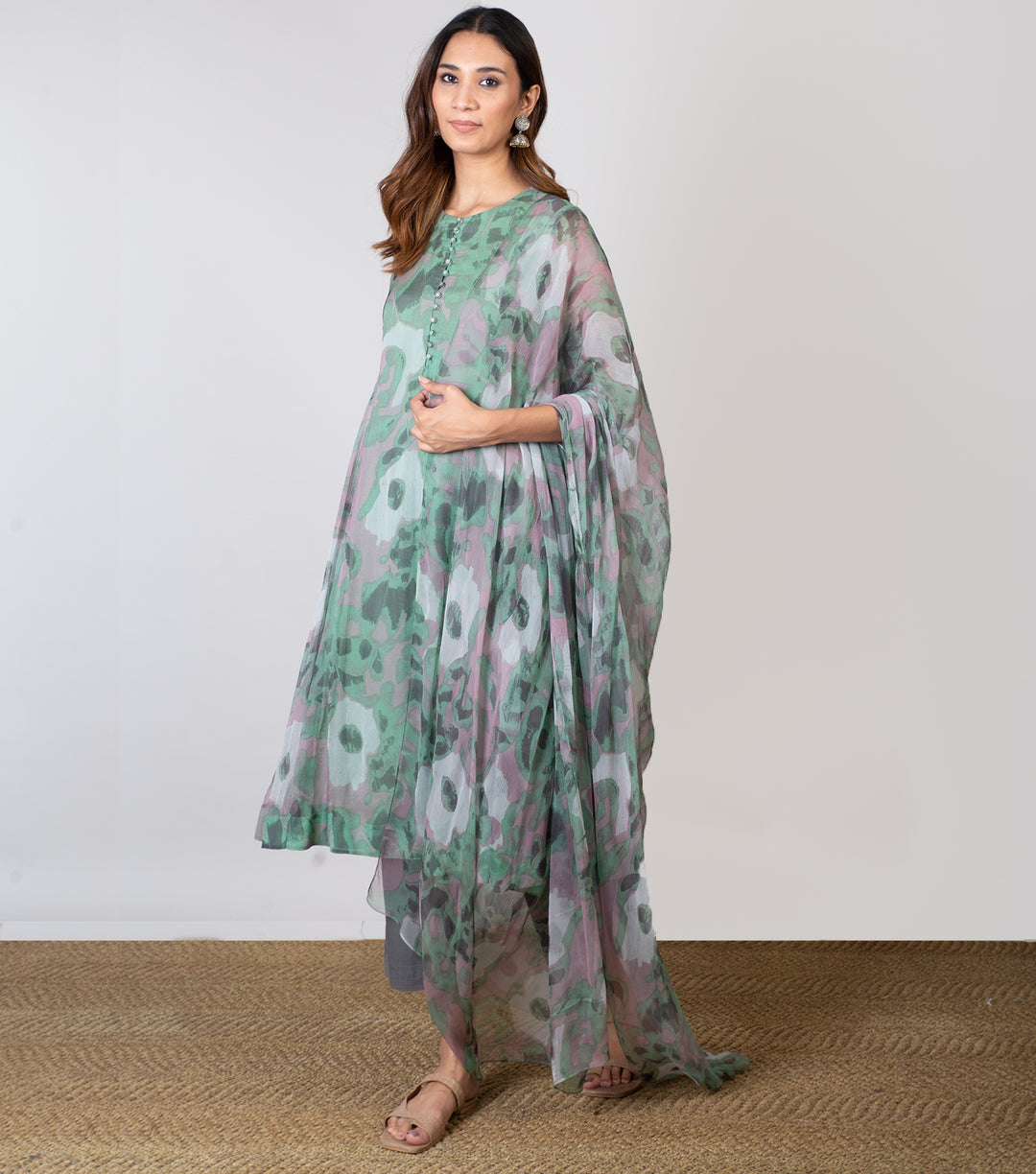 Green Printed Chiffon Dupatta