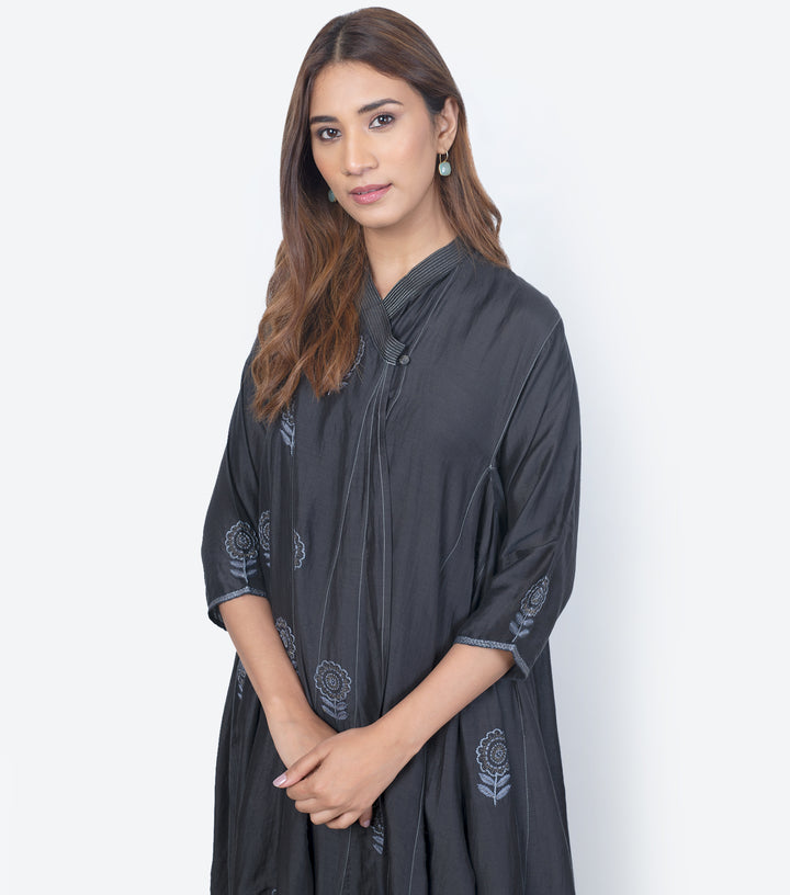 Black Embroidered Silk Choga