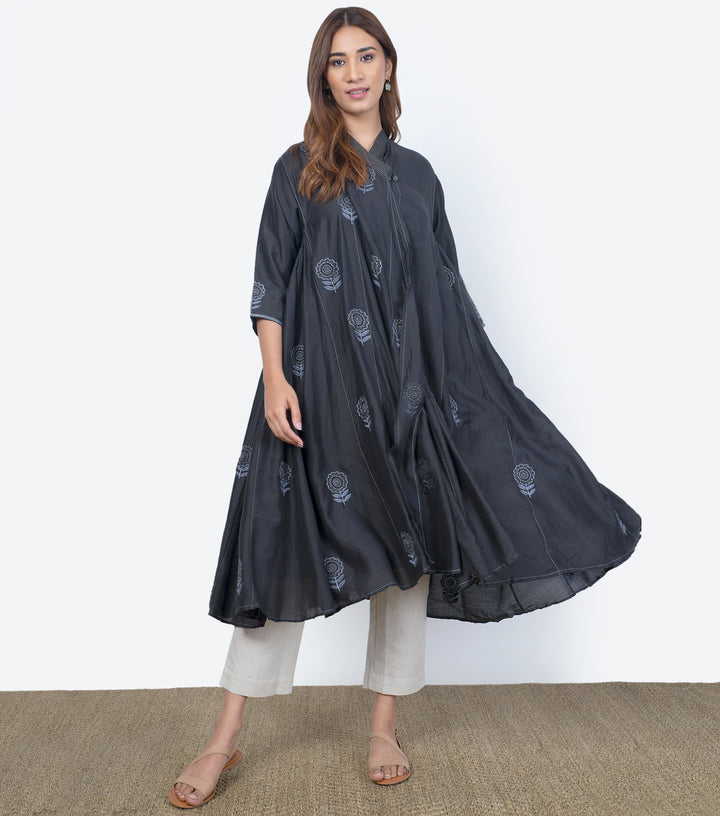 Black Embroidered Silk Choga