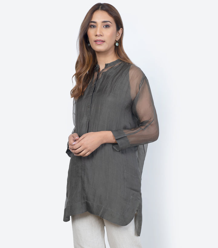 Grey Sheer Organza Shirt