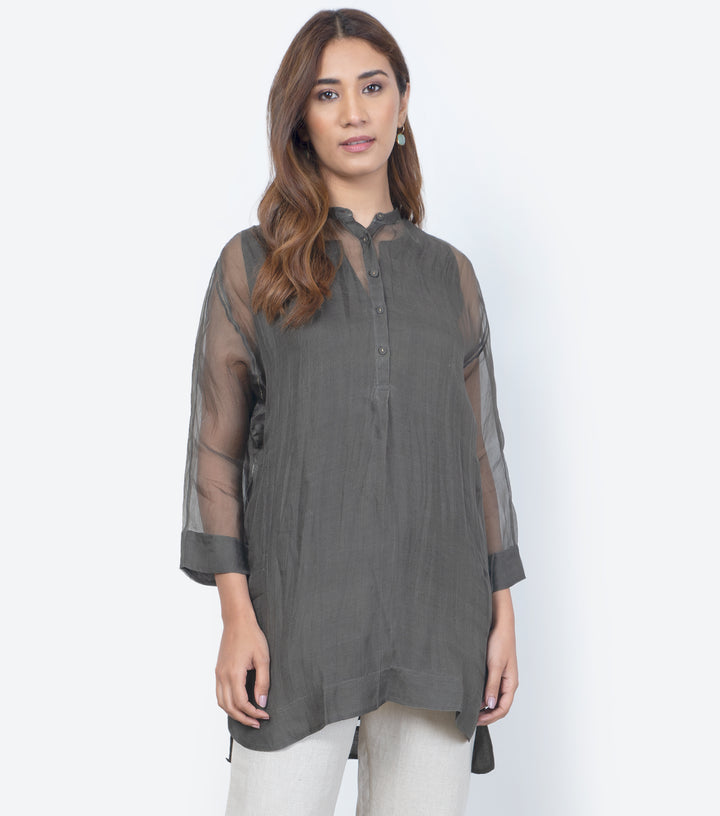 Grey Sheer Organza Shirt