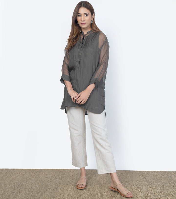 Grey Sheer Organza Shirt