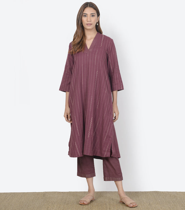 Plum Cotton Linen kurta & Pants Set