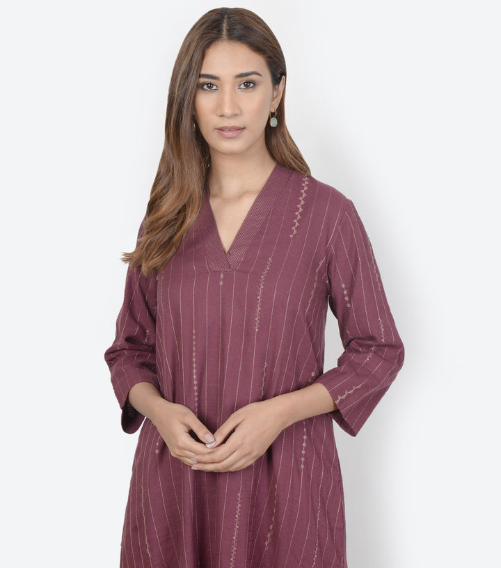 Plum Cotton Linen kurta & Pants Set