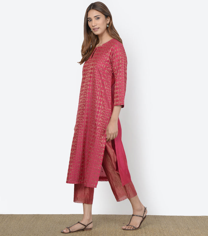 Rani Pink Chanderi Kurta & Tissue Pants Set