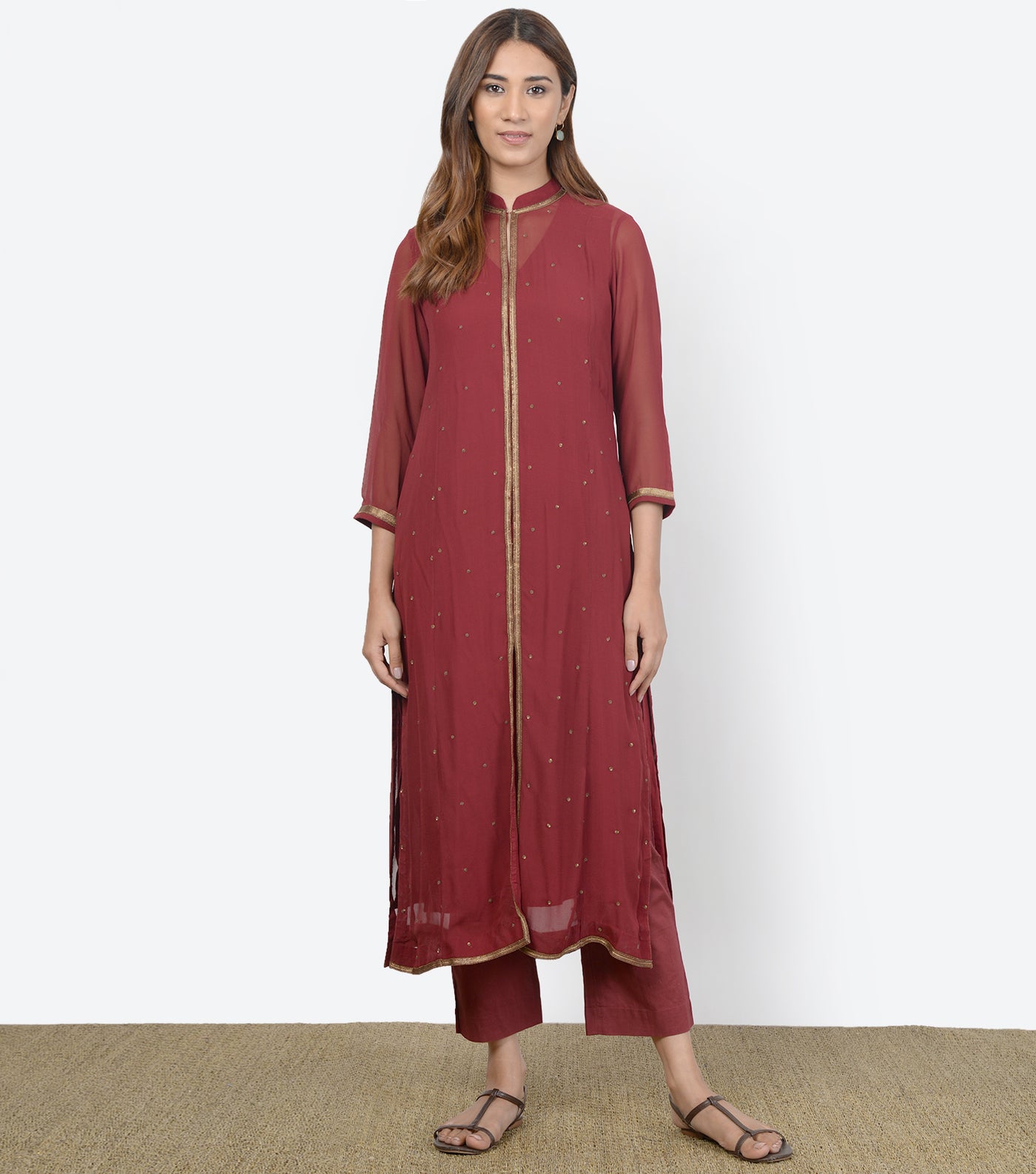 Maroon Embroidered Georgette Cape