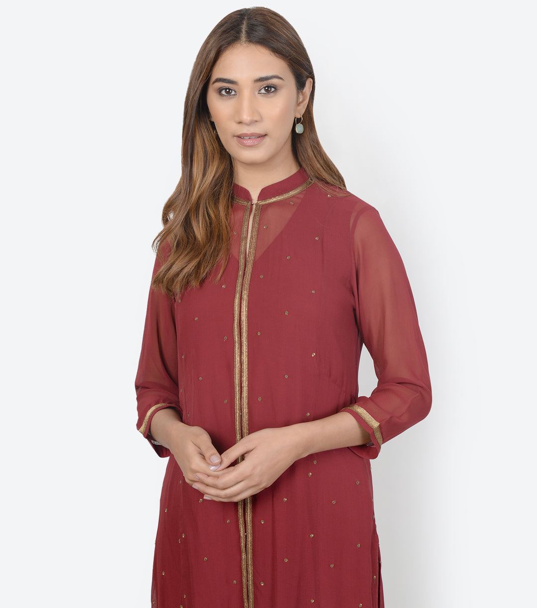 Maroon Embroidered Georgette Cape