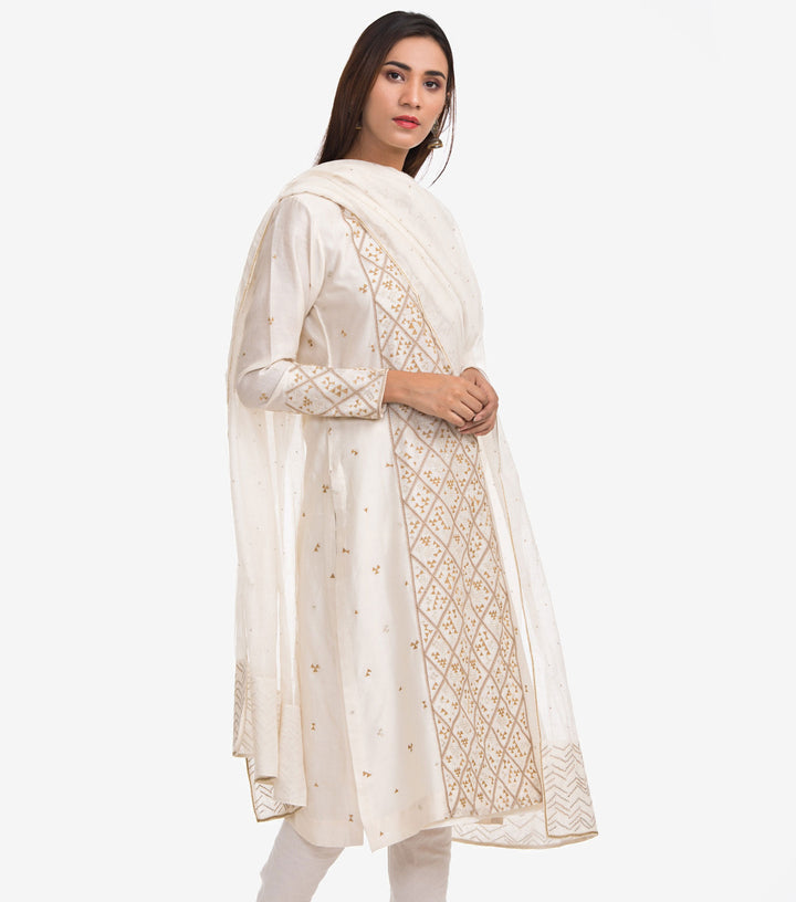 Off-White Chanderi Embroidered Kurta