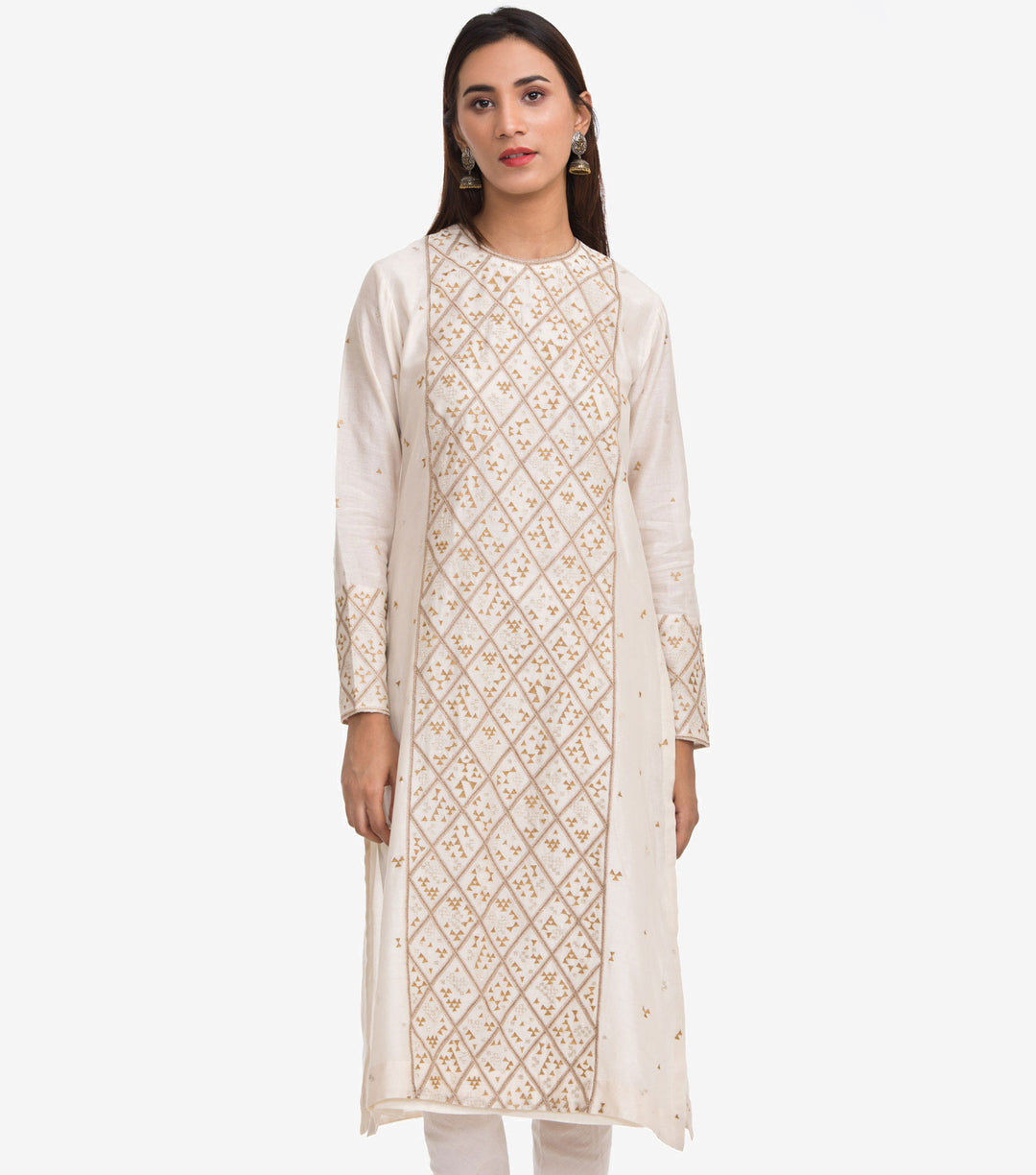 Off-White Chanderi Embroidered Kurta