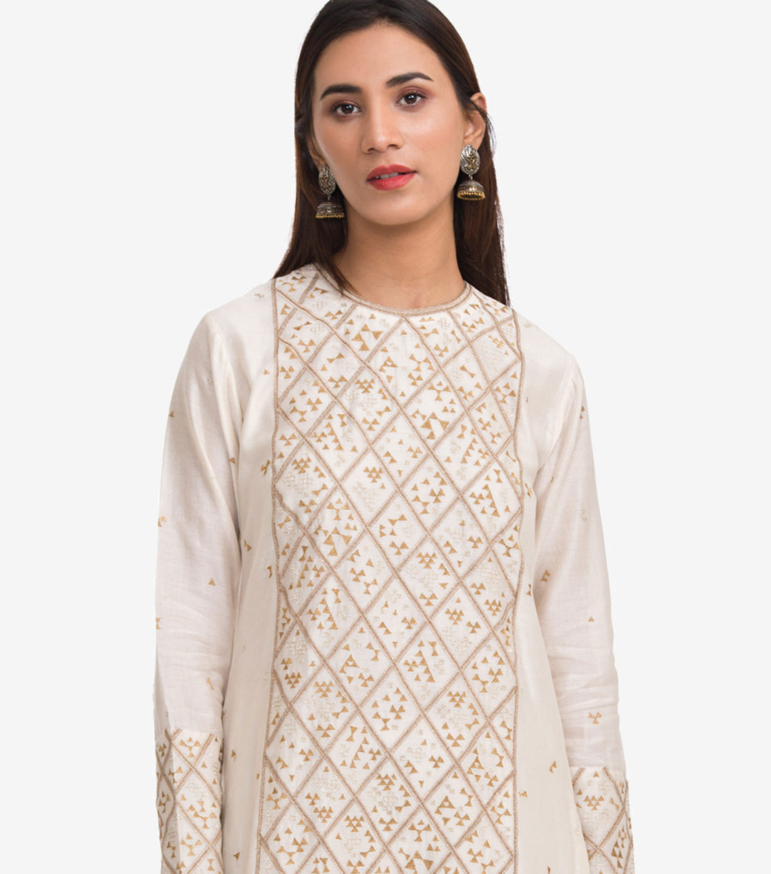 Off-White Chanderi Embroidered Kurta