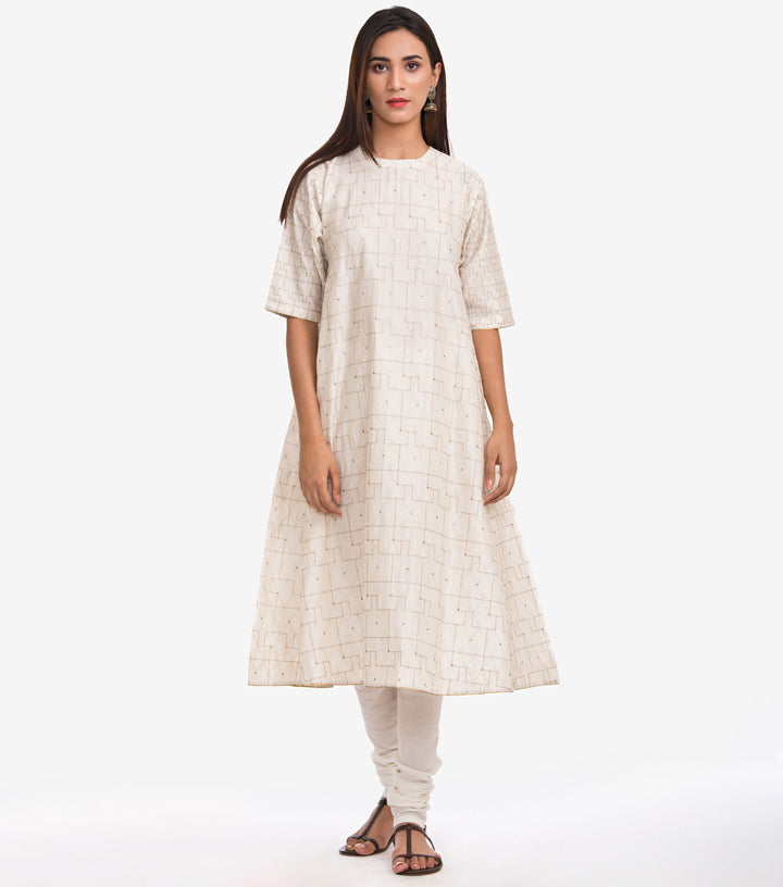 Off-White Chanderi Embroidered Kurta