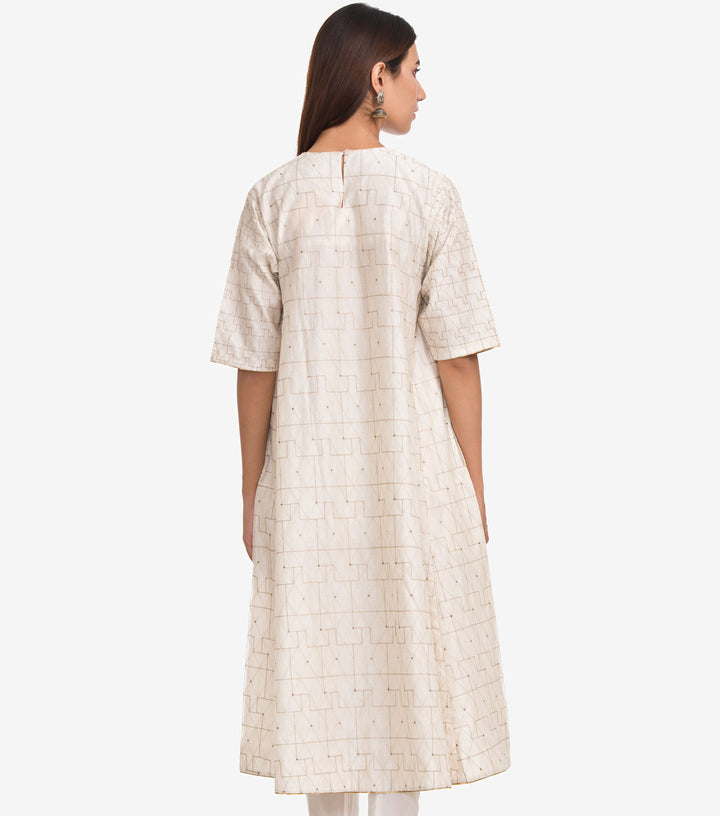 Off-White Chanderi Embroidered Kurta