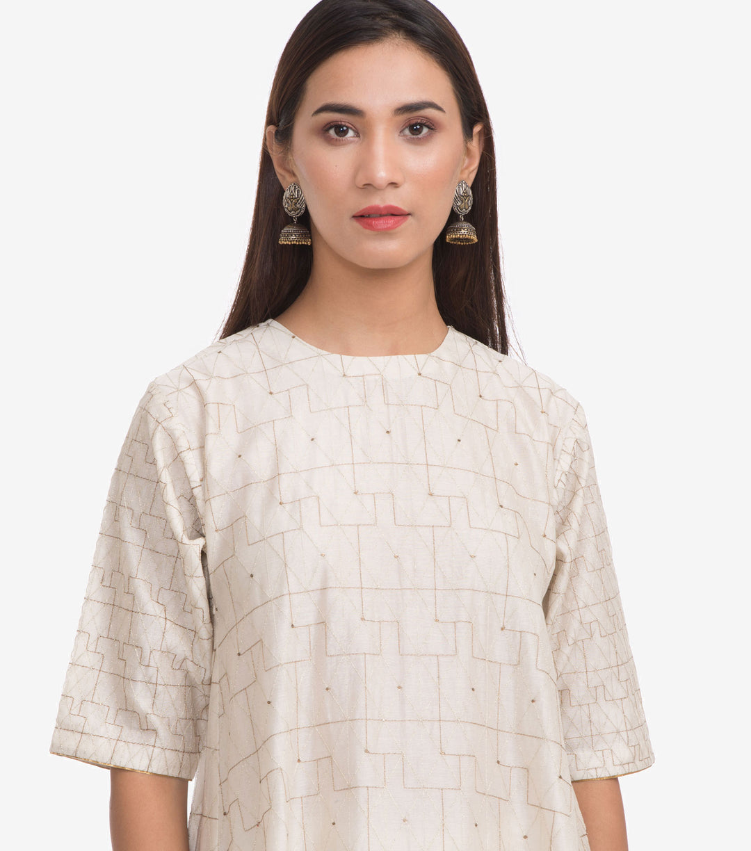 Off-White Chanderi Embroidered Kurta