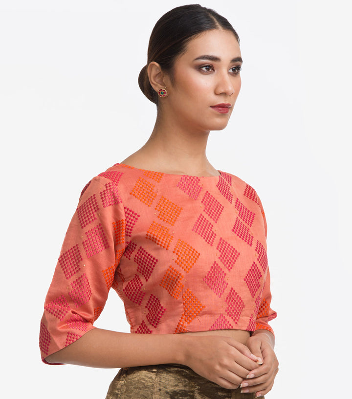 Coral Embroidered Chanderi Blouse