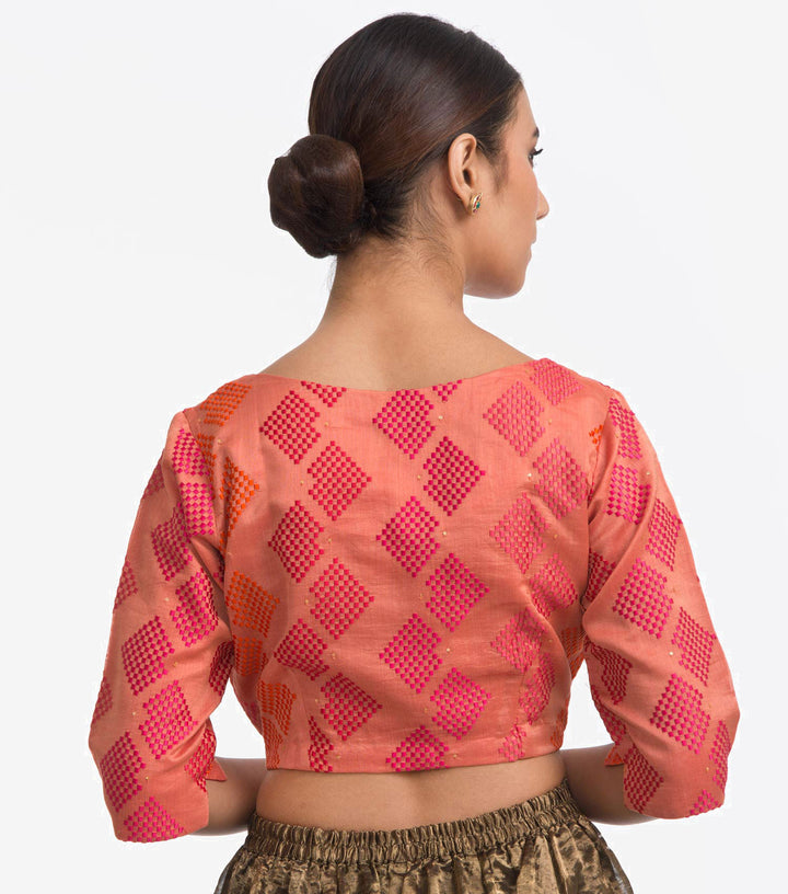 Coral Embroidered Chanderi Blouse