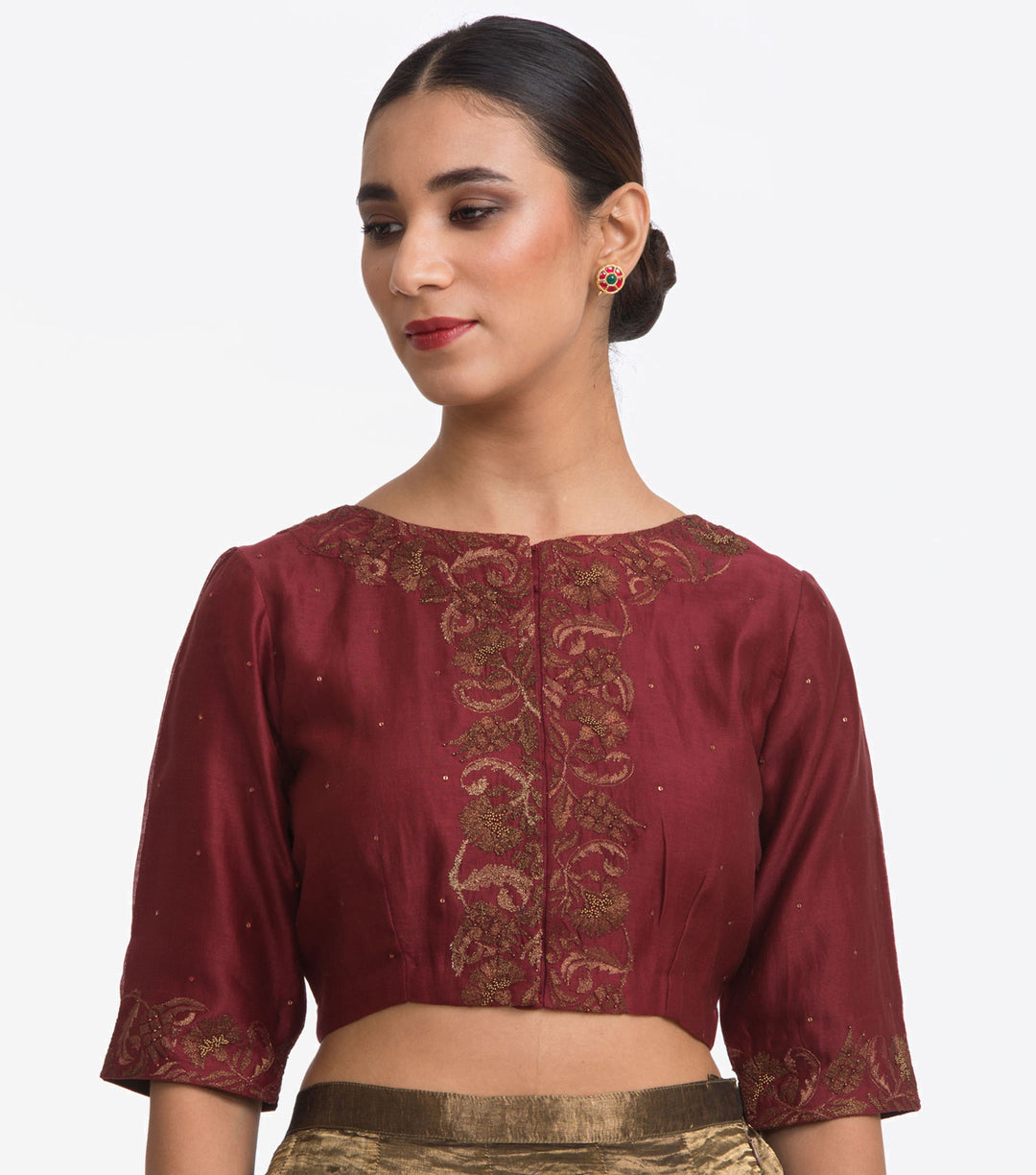 Maroon Embroidered Chanderi Blouse