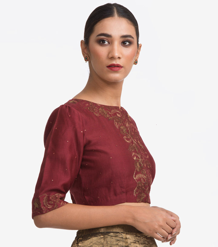 Maroon Embroidered Chanderi Blouse