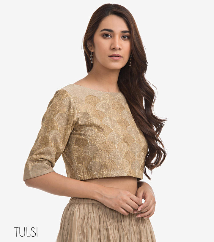 Beige Zari Embroidered Chanderi Blouse