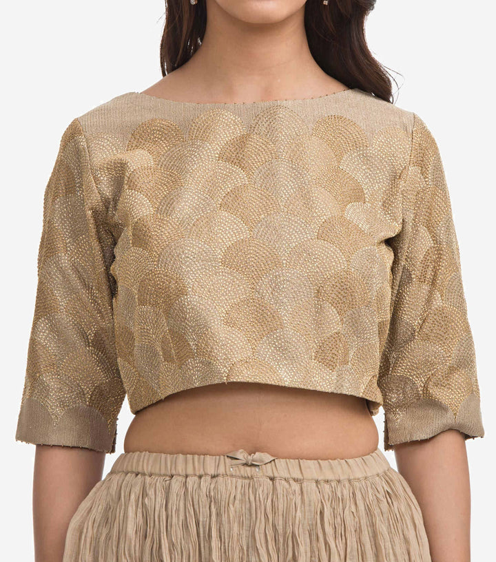 Beige Zari Embroidered Chanderi Blouse