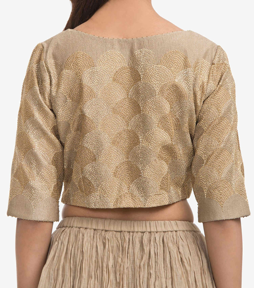 Beige Zari Embroidered Chanderi Blouse