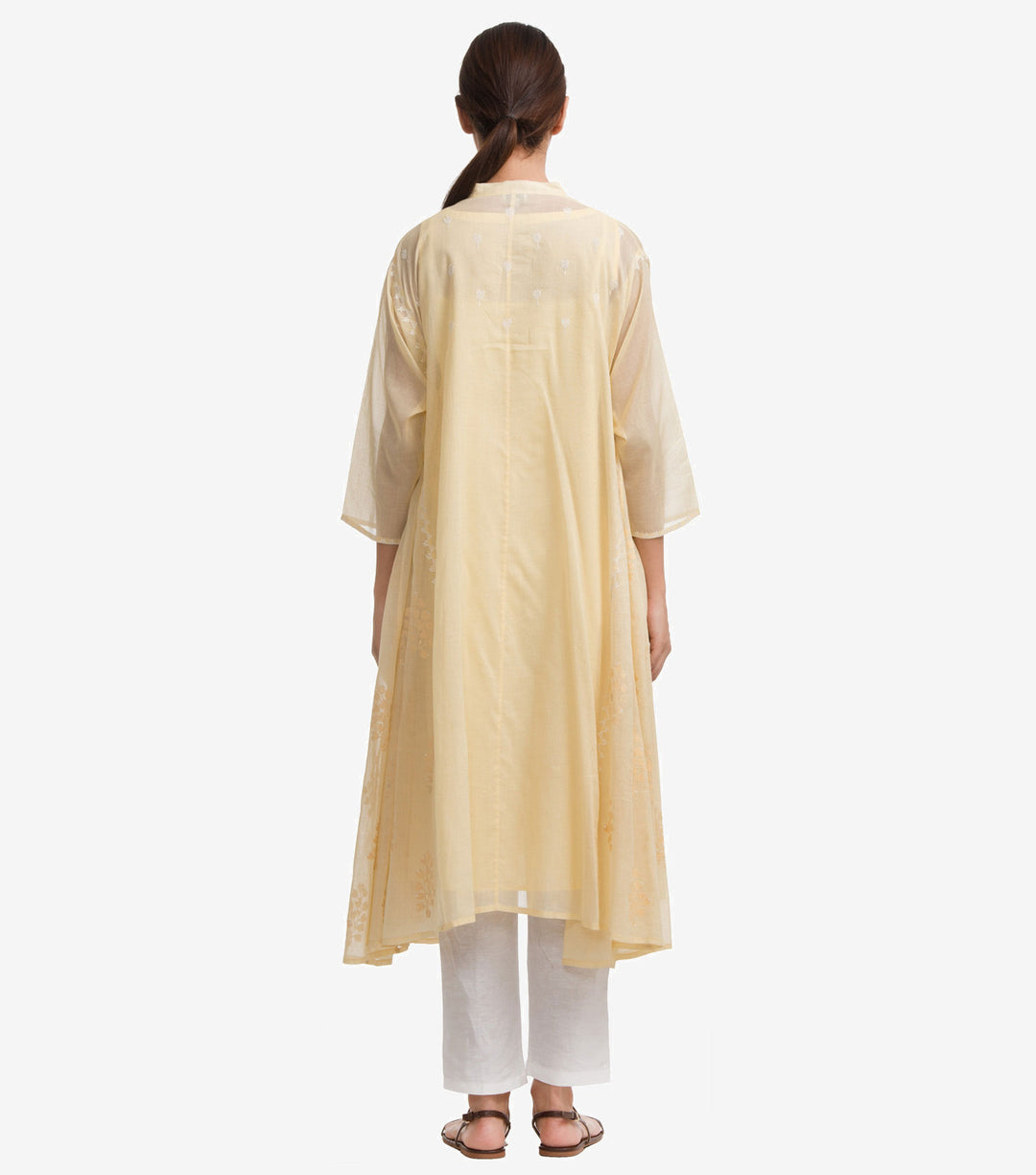 Yellow Embroidered Cotton Choga