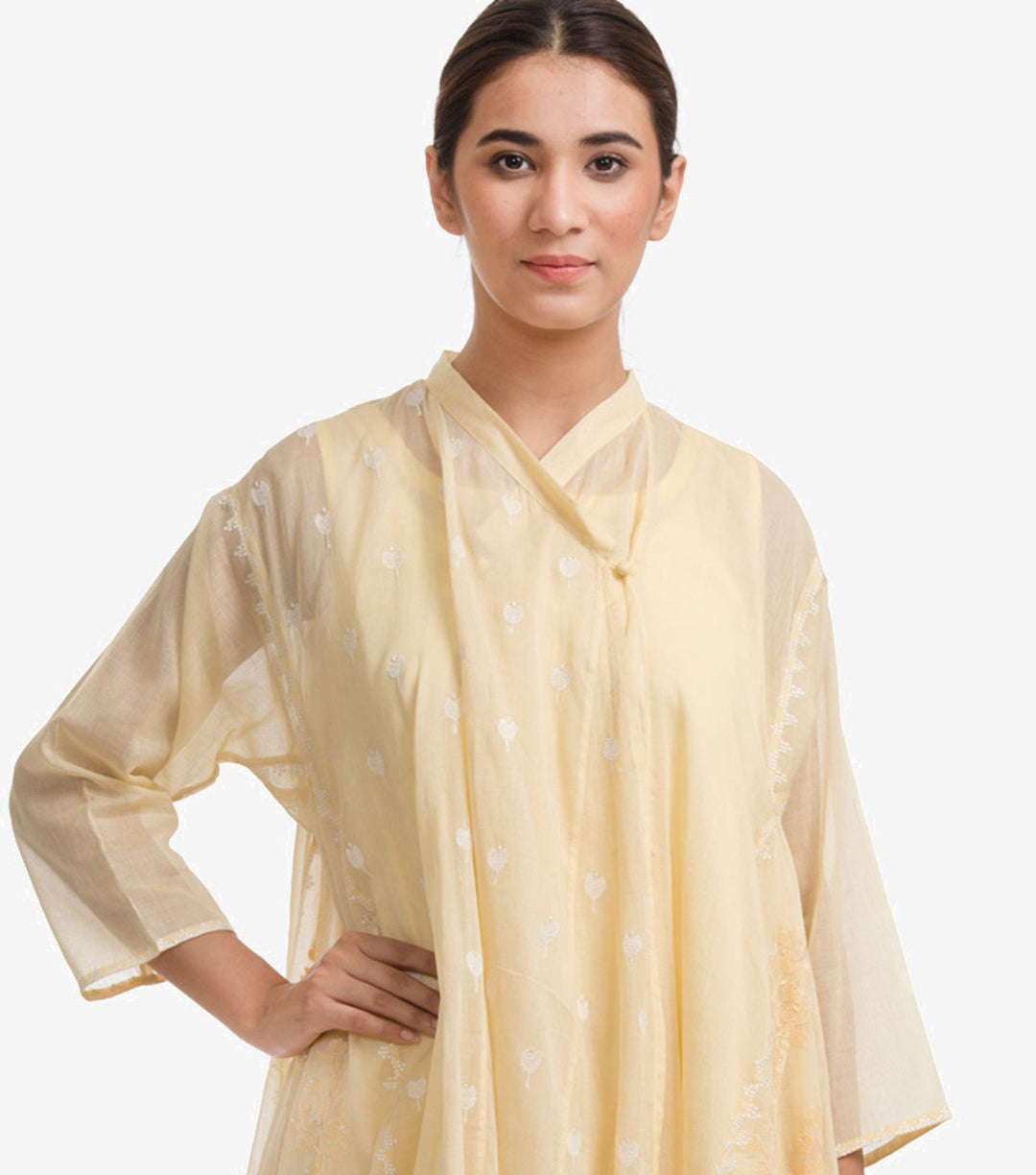 Yellow Embroidered Cotton Choga