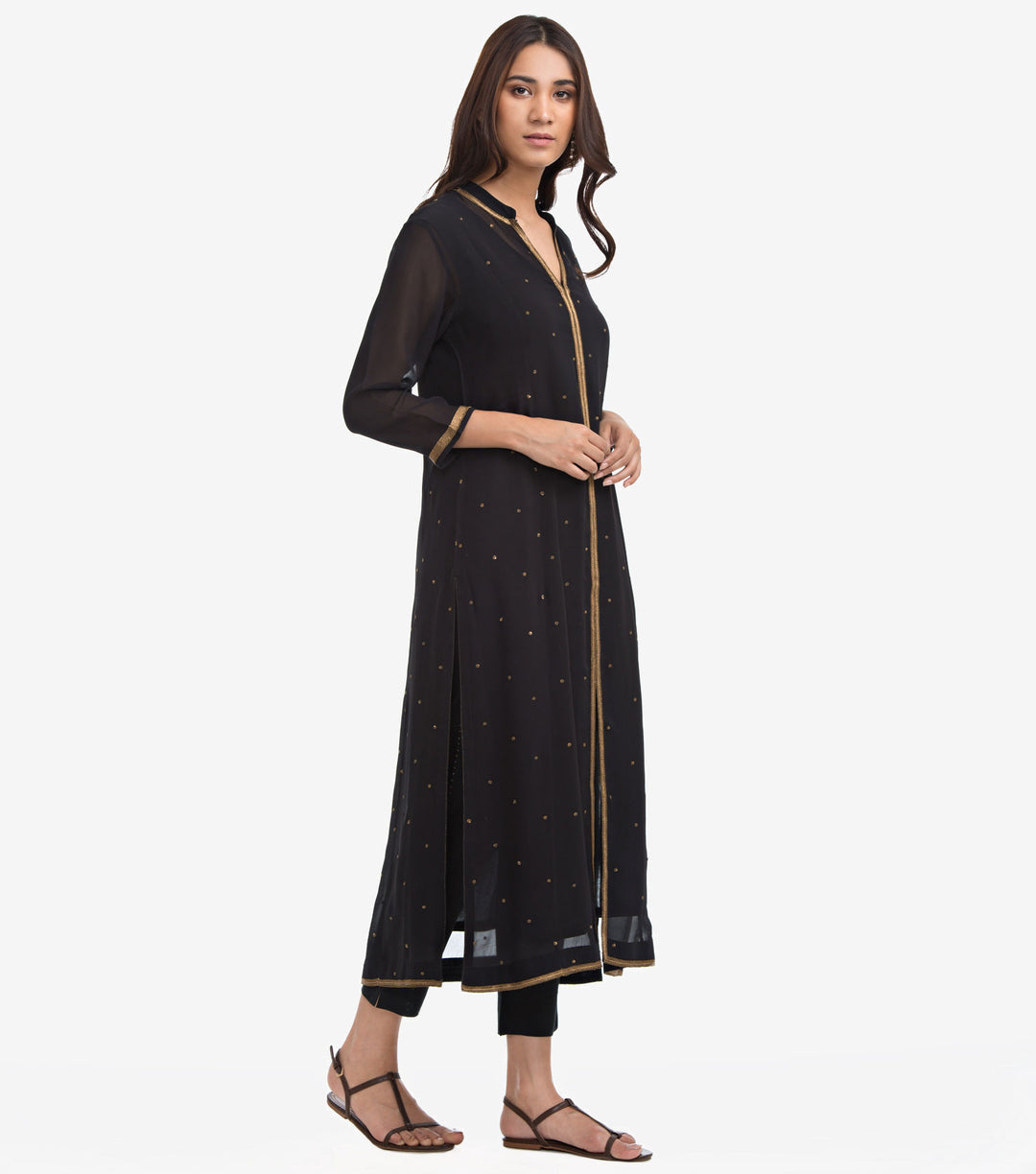 Black Embroidered Georgette Cape