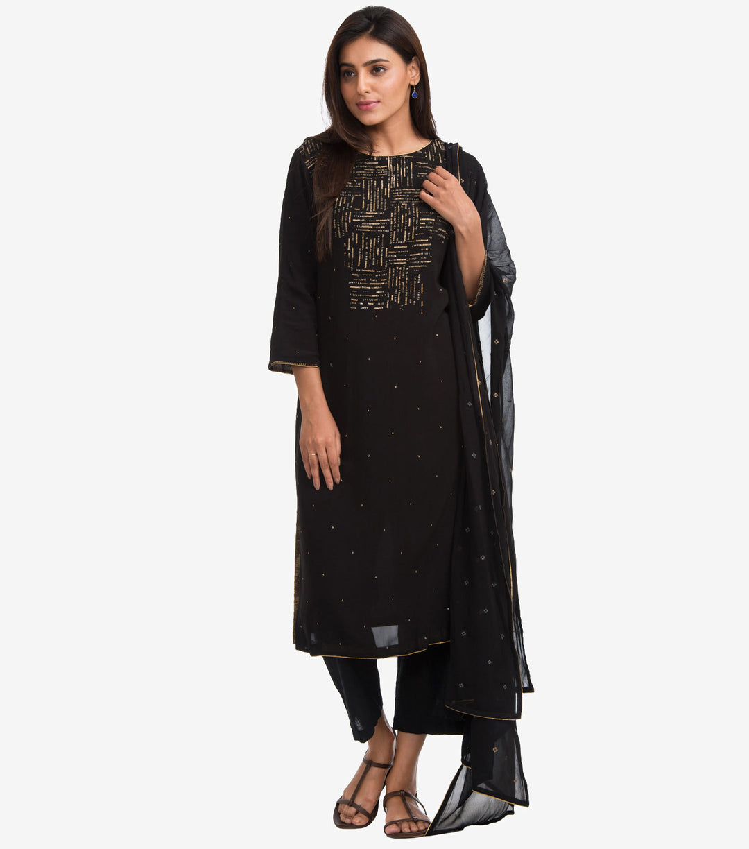 Black Georgette Embroidered Suit Set