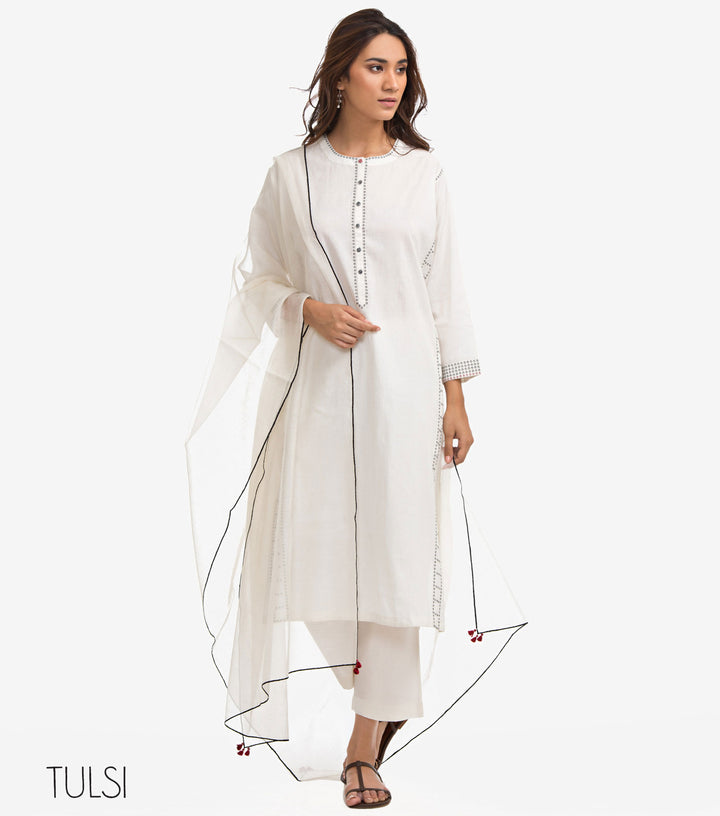 White Embroidered Cotton Suit Set