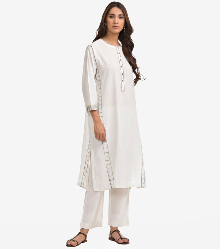 White Embroidered Cotton Suit Set