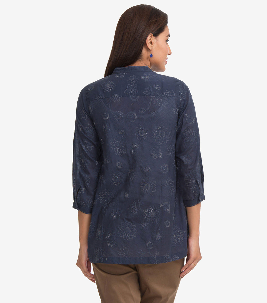 Blue Button Down Embroidered Cotton Shirt