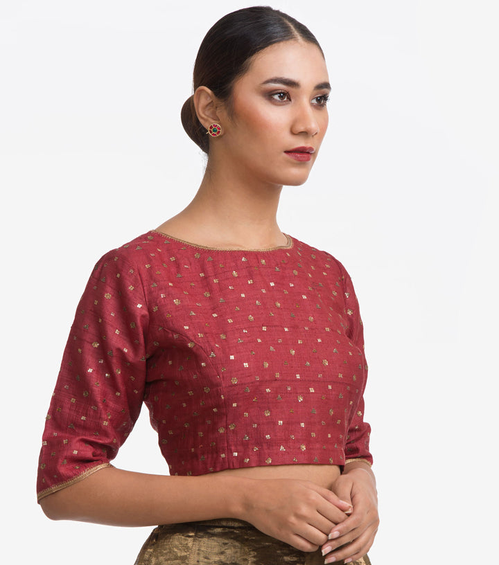 Maroon Embellished Silk Blouse