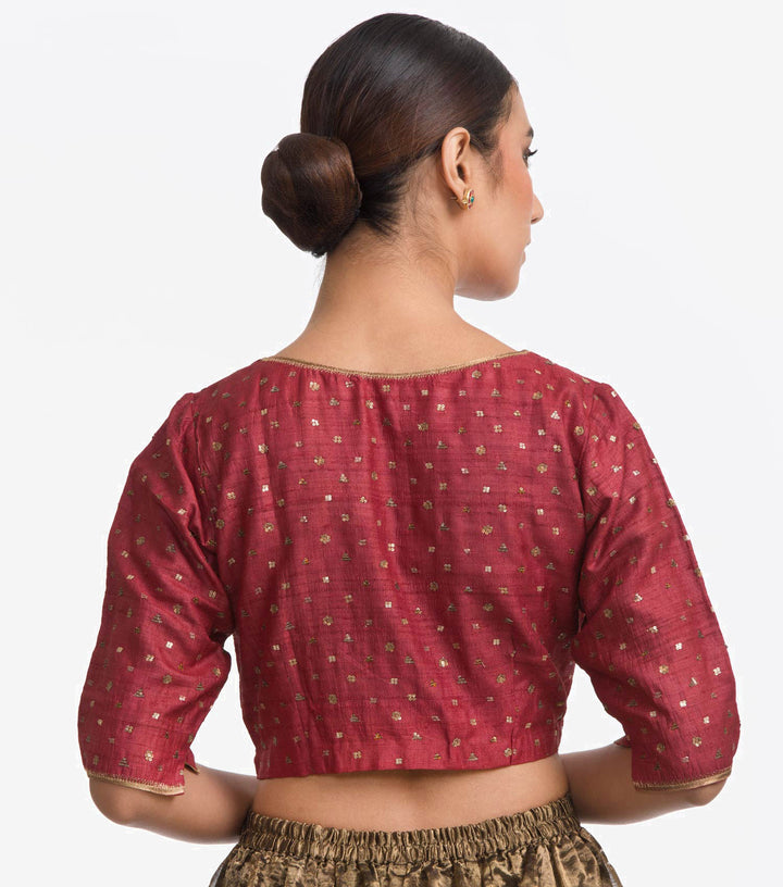 Maroon Embellished Silk Blouse