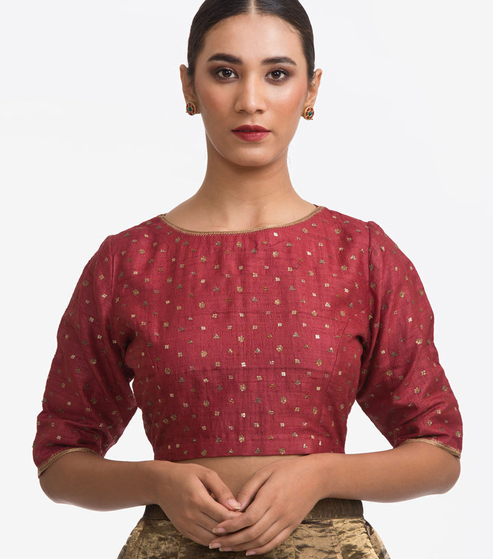 Maroon Embellished Silk Blouse