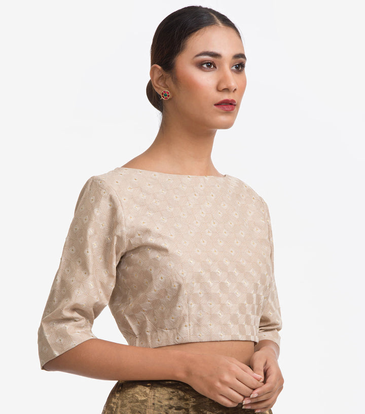 Beige Embroidered Chanderi Blouse